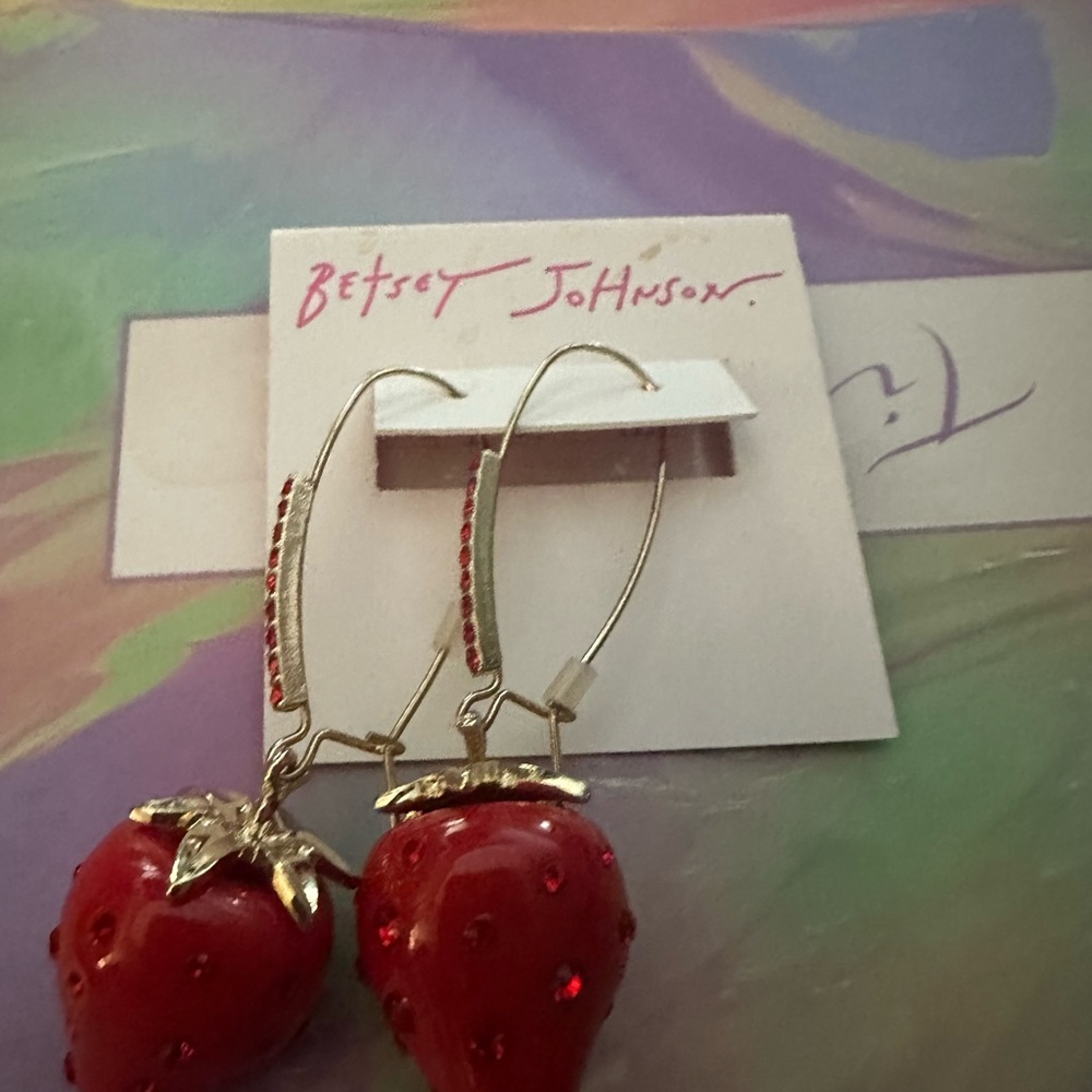 Betsey Johnson Baby Cakes  Red Strawberry Resin Earrings‎ NWT - Picture 10 of 10
